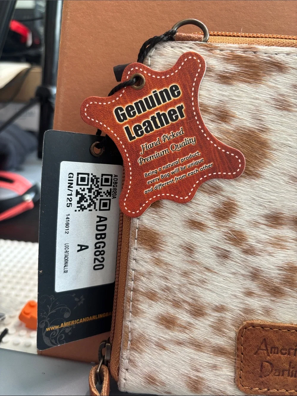 American Darling Spotted Brown and White Hair-On Leather Messenger